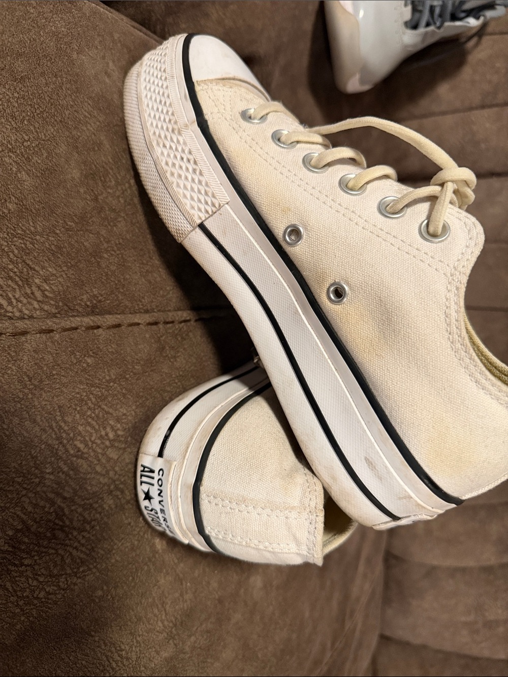 Converse Low Top Sneakers in Cream Canvas with Black Stripe
